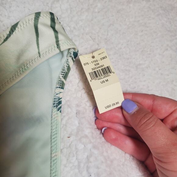 Aerie Tropical Print Gold Metallic Straps Bikini Bottoms NWT Medium Plants Green - Picture 3 of 8